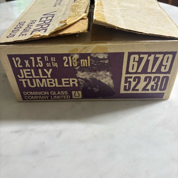 Vintage case of 12 Dominion glass 7.5 oz jelly tumblers / glasses with lids - Picture 3 of 13